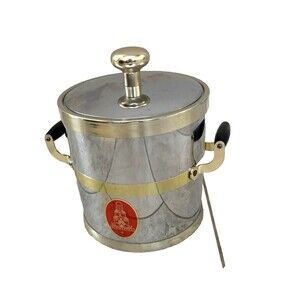 MCM Metal Chrome Brass Ice Bucket Elegance by Kraftware Two Handled